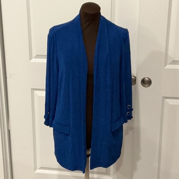 Chico's Travelers Women's Cobalt Blue Jacket Shrug 3/4 Sleeve Slinky Size LG/2 - Picture 1 of 9